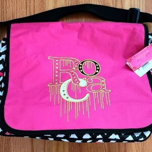Rocawear NWT Large Messenger Bag Work Satchel Hot Pink Black Chevron